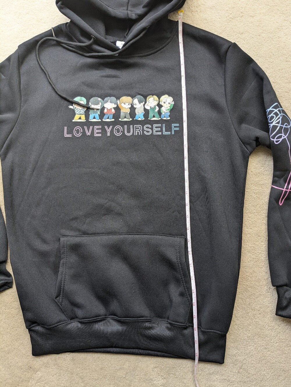BTS Black Pullover Hoodie Lightweight Pop Music Unisex M - Picture 6 of 9